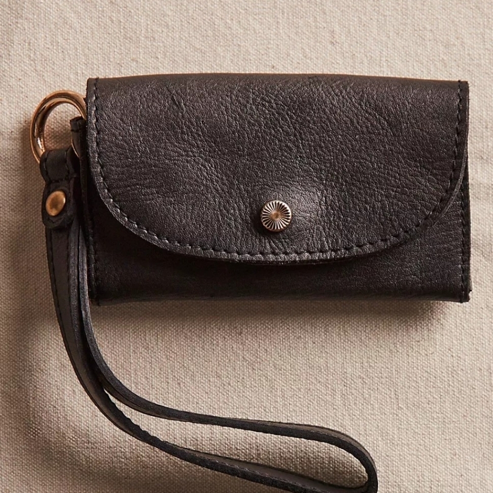 Free People Black Leather Mini Wristlet Wallet